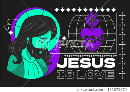 Sacred heart elements and Jesus expressions pack hand drawn flat style Sacred heart elements and Jesus expressions pack hand drawn flat style 133079074