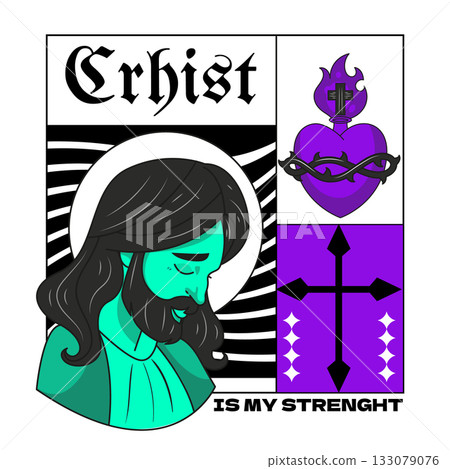 Jesus holding lamb with cross and halo flat religious composition 133079076