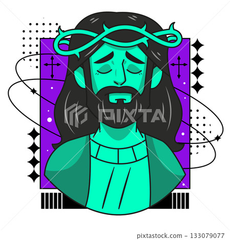 Jesus with crown of thorns and dove on modern graphic background Jesus with crown of thorns and dove on modern graphic background 133079077