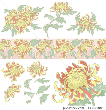 Auspicious red and yellow chrysanthemum (Fuego) decoration parts 133079085