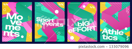 Colorful and Geometric Sports Event Poster Set. Banner, Poster, or Cover Template for Sports, Fitness, Workout, Gym, Flyer, or Music Festival 133079096