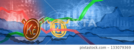 crude oil prices rise in czk. energy crisis in czech republic. bullish commodity stock market concept. 3d illustration of expensive petroleum products. financial blue background with market chart 133079369