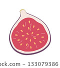 Half of figs. Slice of ripe tropical fruit. Hand-drawn colored flat vector illustration isolated on white background. 133079386