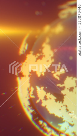 Futuristic glowing golden globe with pixelated continents and light flare abstract background Futuristic glowing golden globe with pixelated continents and light flare abstract background 133079446