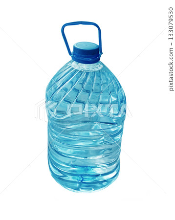 Large plastic 6 liter bottle of drinking water on a white background 133079530