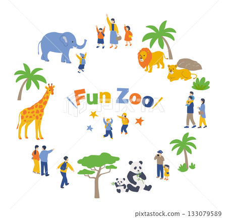 動物園和人物插圖 動物園和人物插圖 133079589