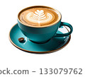 Beautiful latte art cappuccino poured into a turquoise cup 133079762