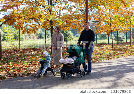 Autumn Family Walk in the Park. 133079868