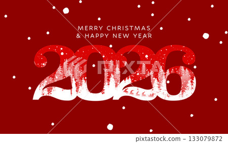 Merry Christmas and happy New Year 2026 greeting card design Merry Christmas and happy New Year 2026 greeting card design 133079872