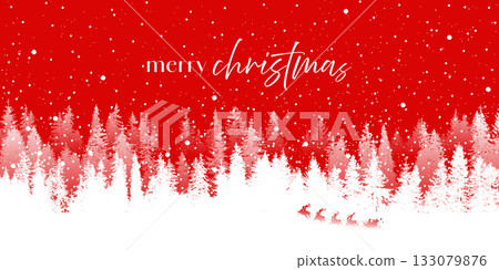 Christmas landscape banner, red winter greeting card, snow 133079876