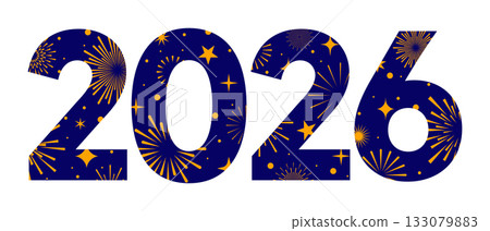 2026 logo isolated, fireworks number icon, typography design 2026 logo isolated, fireworks number icon, typography design 133079883