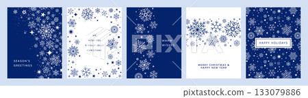 Winter holidays poster set, Christmas card, blue snowflake Winter holidays poster set, Christmas card, blue snowflake 133079886