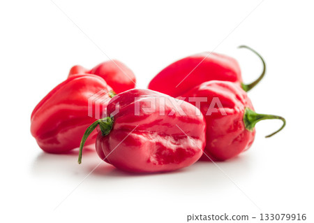 Red chili pepper habanero isolated on white background. 133079916