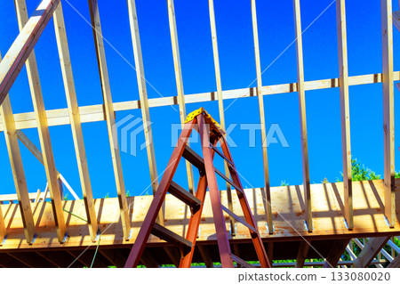 Construction progresses on wooden structure under suburban area Construction progresses on wooden structure under suburban area 133080020
