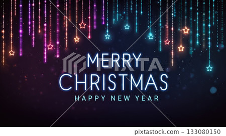 merry christmas greetings with festive lights in form of stars illustration 133080150