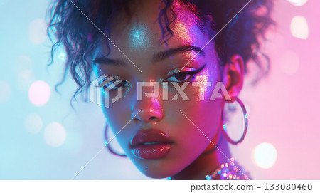 Glamorous Portrait of a Woman in Neon Lights Glamorous Portrait of a Woman in Neon Lights 133080460