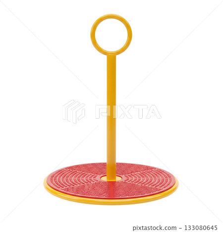 Red and yellow playground spinner roundabout for children's outdoor fun and active game play 133080645