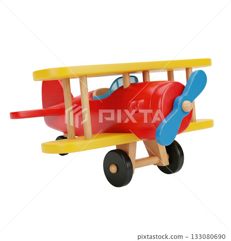 Colorful wooden toy biplane airplane a vintage eco-friendly handmade gift for children 133080690