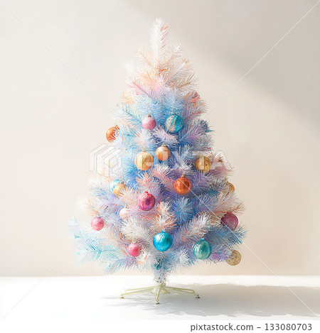 Pastel-colored Christmas trees and gorgeously decorated trees in soft colors 133080703