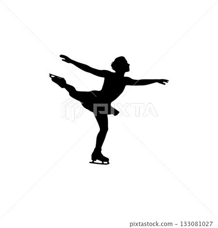figure skater performing spin silhouette isolated on white background 133081027