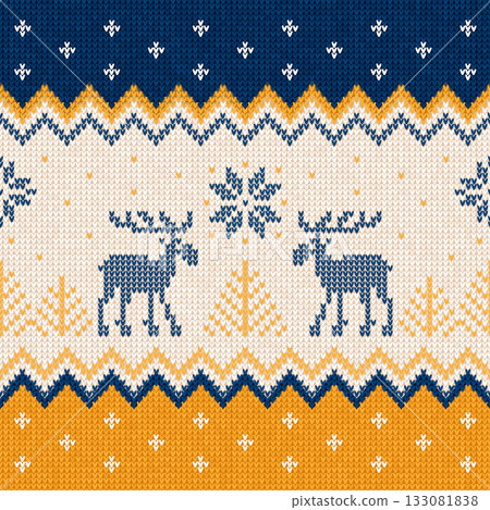 Cozy Knitted Christmas Border with Snowflakes and Scaninavian Ornaments. 133081838