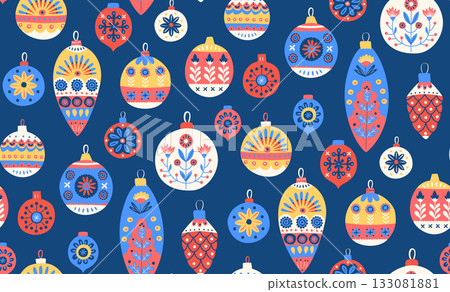 Scandinavian Christmas Ornament Pattern Festive Folk Art Seamless Background Scandinavian Christmas Ornament Pattern Festive Folk Art Seamless Background 133081881