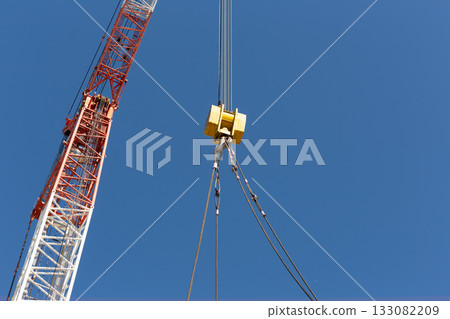Heavy crane hook with sky background. 133082209