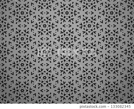 Abstract geometric pattern with lines, snowflakes. A seamless vector background. Gray and black texture. Graphic modern pattern 133082345