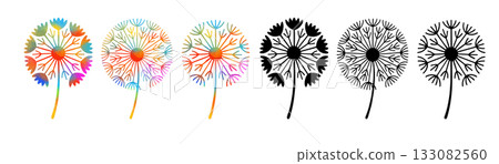 A set of different decorative dandelions. Hand drawn. Not AI, A set of different decorative dandelions. Hand drawn. Not AI, 133082560