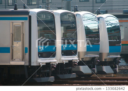 Keihin-Tohoku Line 209 series and E233 series trains parked at Urawa Depot 133082642
