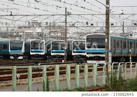 Keihin-Tohoku Line 209 series and E233 series trains parked at Urawa Depot Keihin-Tohoku Line 209 series and E233 series trains parked at Urawa Depot 133082643