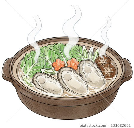 Oysters and vegetables in a clay pot (with steam) Oysters and vegetables in a clay pot (with steam) 133082691