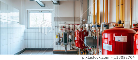 Modern Industrial Piping and Heating System Installation Modern Industrial Piping and Heating System Installation 133082704