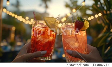Festive Cocktails in an Outdoor Celebration 133082715
