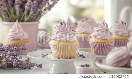 Elegant Lavender Cupcakes with Delicate Frosting Elegant Lavender Cupcakes with Delicate Frosting 133082755