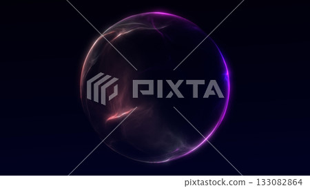 Glowing pink and blue plasma sphere with smooth energy flow. Abstract futuristic light orb with vivid gradient and elegant fluid texture on dark background. 133082864