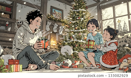 A happy Christmas for close parents and children 133082929