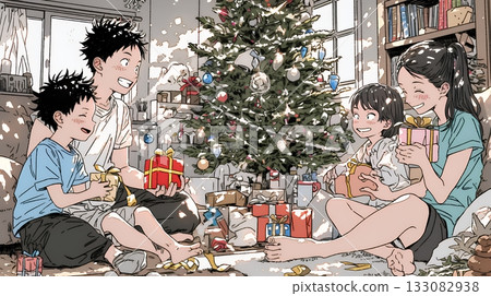 A happy Christmas for close parents and children 133082938