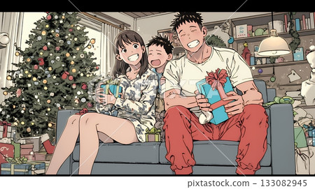 A happy Christmas for close parents and children A happy Christmas for close parents and children 133082945