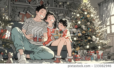 A happy Christmas for close parents and children 133082946