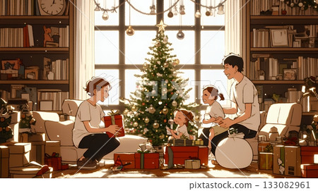 A happy Christmas for close parents and children (simple colors) 133082961