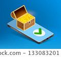 Treasure box with gold coins on the smartphone 133083201