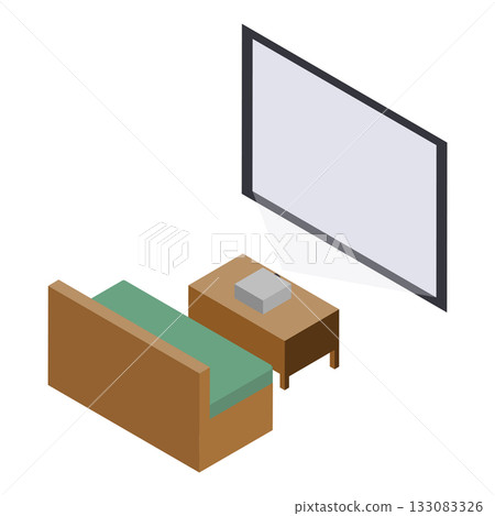 家庭劇院投影室的等距視圖 133083326