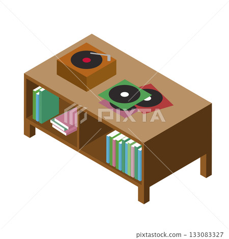 現代書架（內有唱片機）的等距圖像 133083327