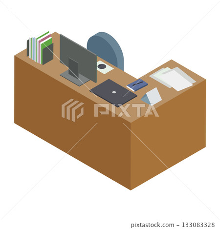 L 型工作台和電腦的等距材料 133083328