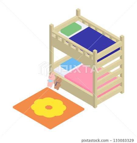 Isometric elements of children's room and bunk bed 133083329