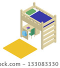 Isometric material of a loft bed and study desk for an elementary school boy 133083330