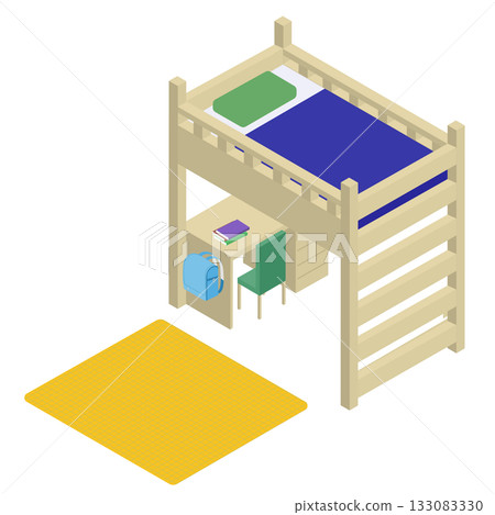Isometric material of a loft bed and study desk for an elementary school boy 133083330