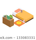 Isometric material of a junior high and high school girl's room (single bed and desk) 133083331