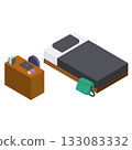 Isometric material of a high school boy's room (desk and single bed) 133083332